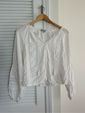 Wallflower White Peasant Blouse with Lace Panels